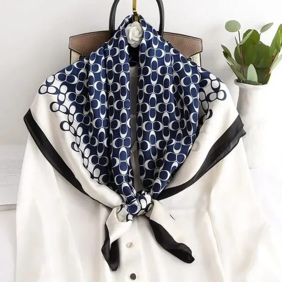 Blue Women Twill Satin Silk Square Scarf/Shawl - Picture 1 of 6